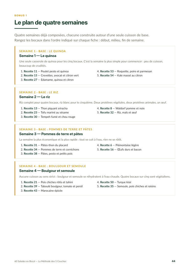 Plan de quatre semaines